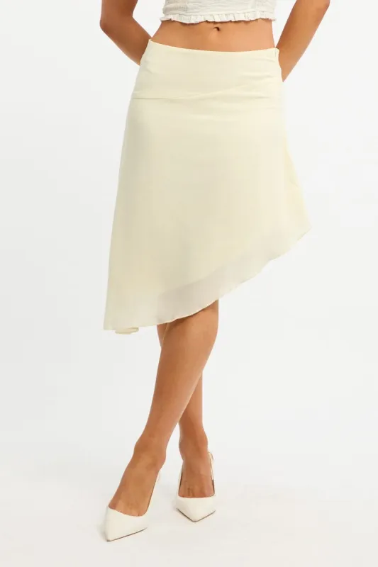 Yellow Scarf Hem Skirt Midi Asymmetric sold by Ally Fashion