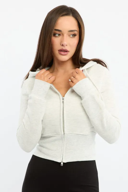 Grey Zip Through Hoodie sold by Ally Fashion