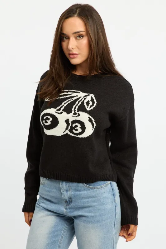 Black Cherry Knit Top Long Sleeve sold by Ally Fashion