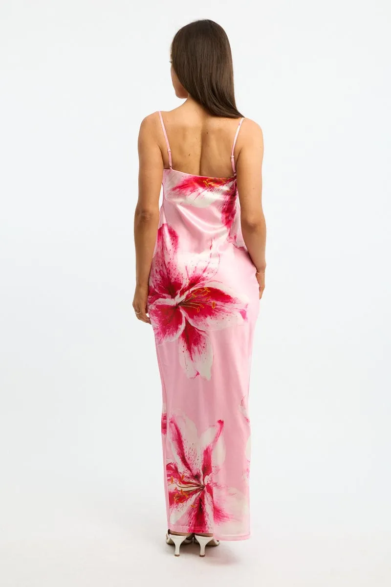 Pink Floral Maxi Dress Cowl Neck sold by Ally Fashion product image thumbnail 4