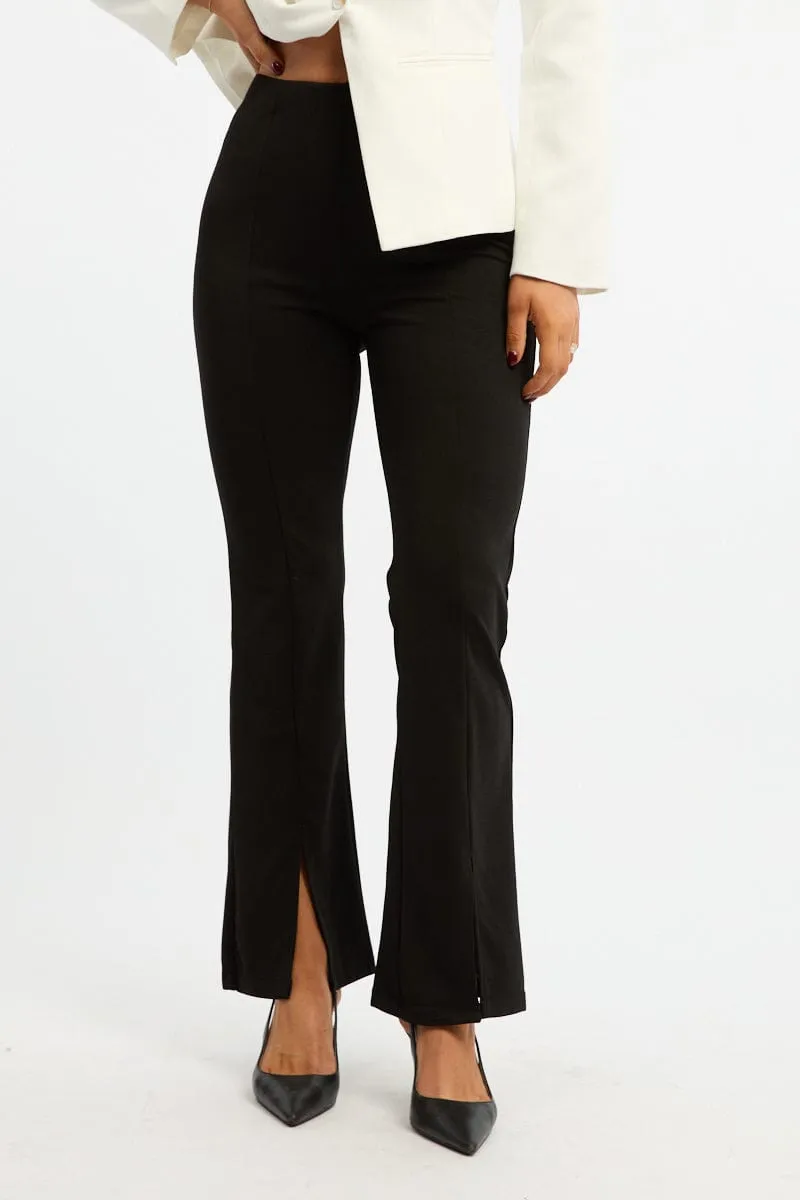 Black Flare Leg Pants Front Split sold by Ally Fashion