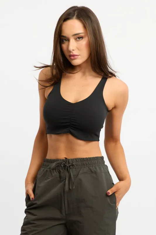 Black Bralette Top Sleeveless V-neck Ruched sold by Ally Fashion