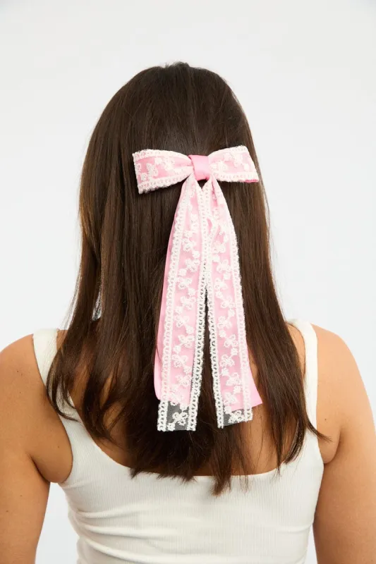 Pink Lace Bow Hair Clip sold by Ally Fashion