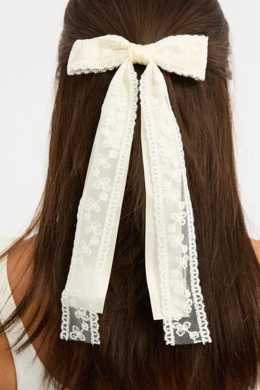 White Lace Bow Hair Clip sold by Ally Fashion