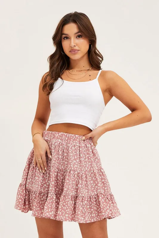 Print Elastic Waist Mini Skater Skirt sold by Ally Fashion