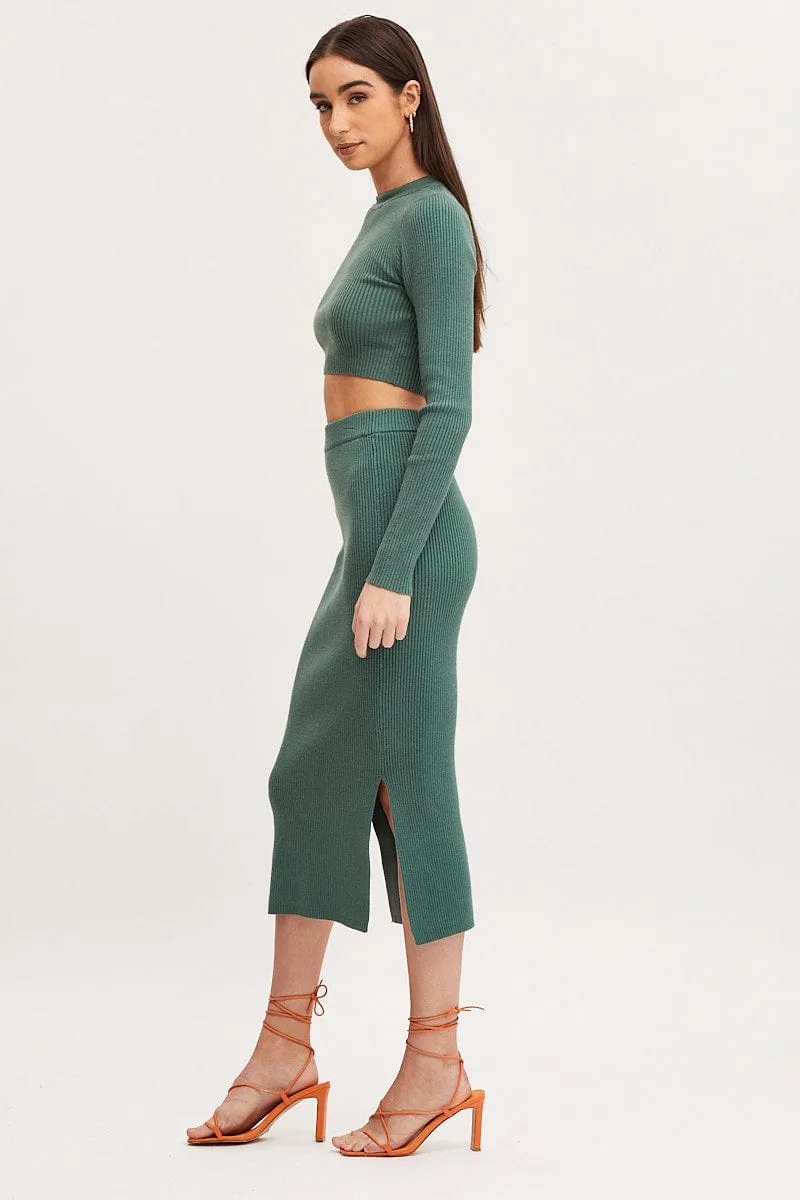 Green Knit Skirt Midi Side Split sold by Ally Fashion product image thumbnail 5