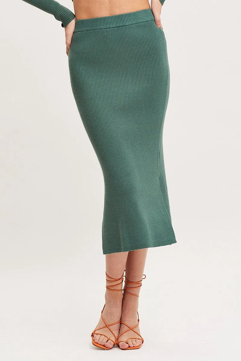 Green Knit Skirt Midi Side Split sold by Ally Fashion product image thumbnail 2