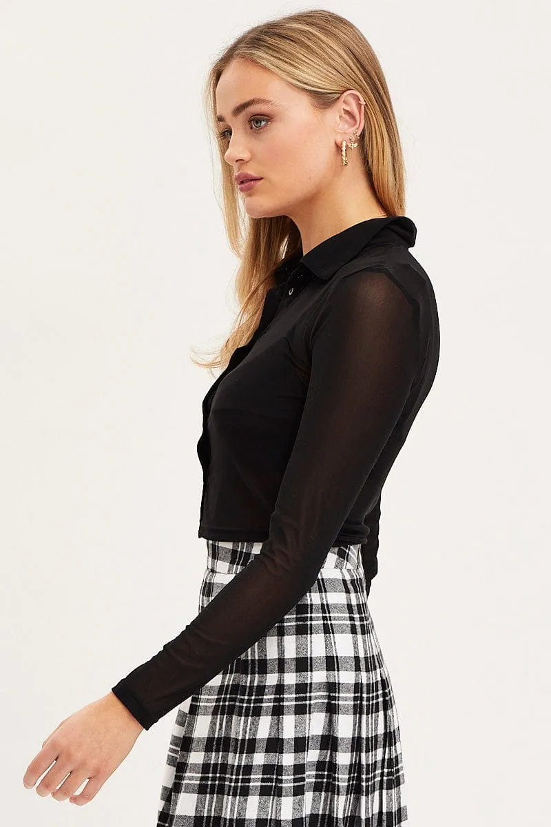 Black Shirt Long Sleeve Mesh sold by Ally Fashion product image thumbnail 4