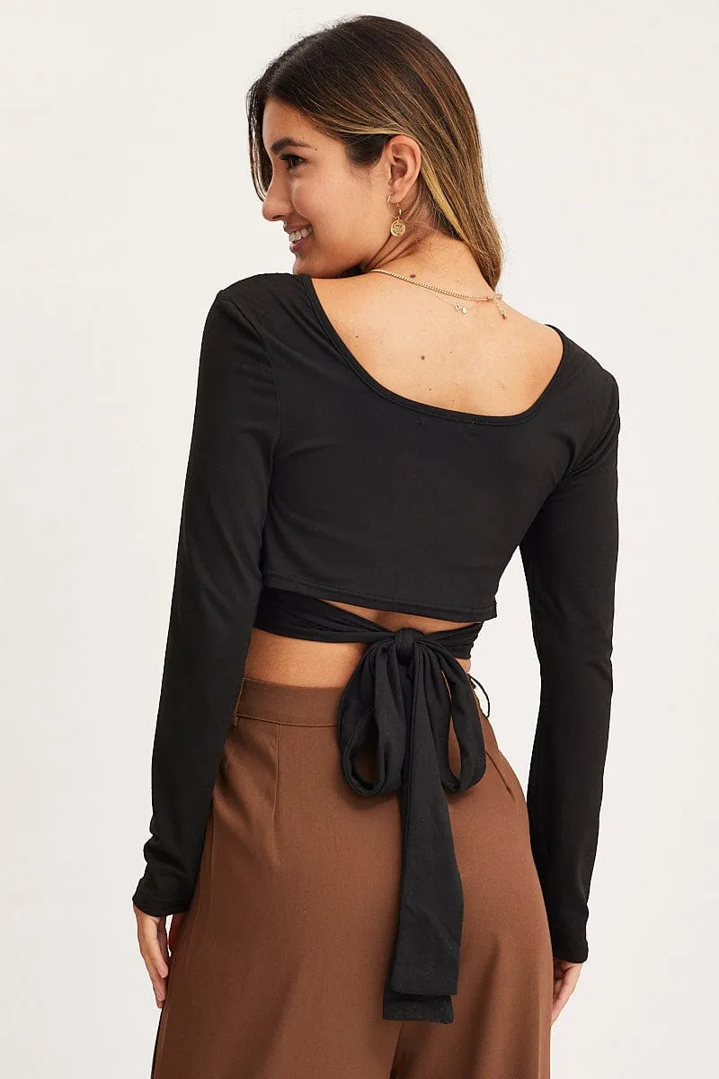 Black Tie Back Top Long Sleeve Crop sold by Ally Fashion product image thumbnail 5