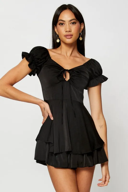 Black Playsuit Short Sleeve sold by Ally Fashion