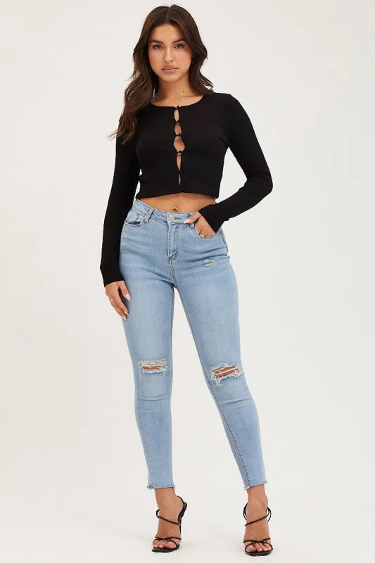 Blue Skinny Denim Jeans Mid Rise sold by Ally Fashion