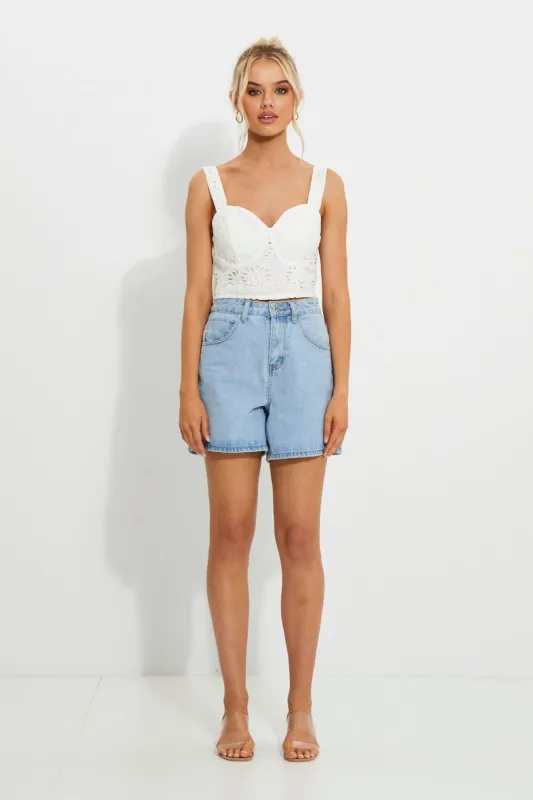 White Broderie Bustier Top sold by Ally Fashion