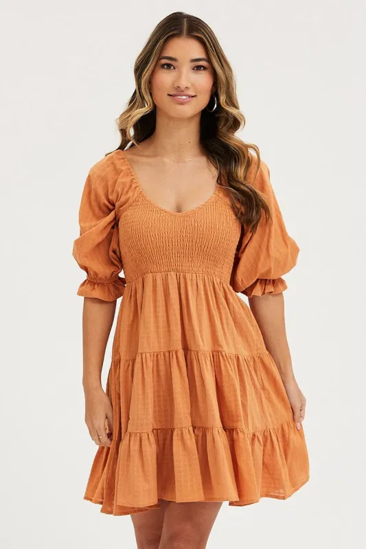 Orange Mini Dress Round Neck sold by Ally Fashion