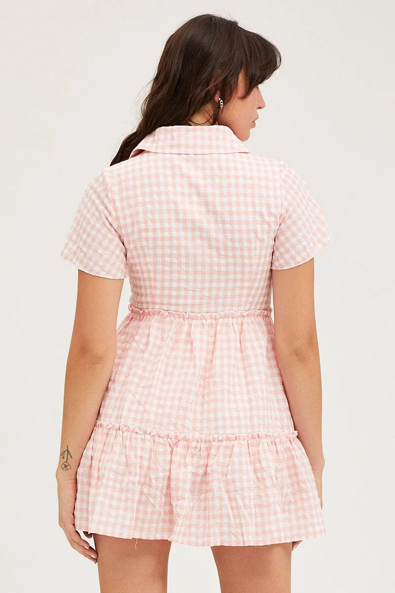 Check Tiered Dress Short Sleeve Mini sold by Ally Fashion product image thumbnail 5