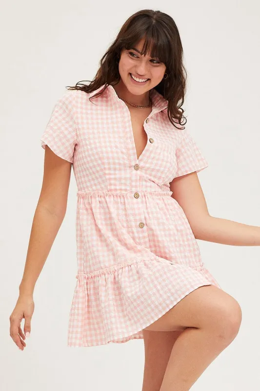 Check Tiered Dress Short Sleeve Mini sold by Ally Fashion