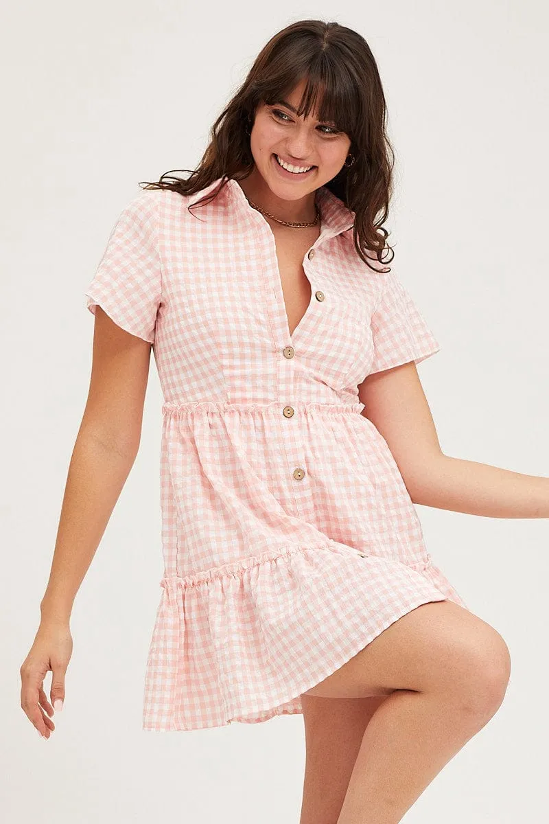 Check Tiered Dress Short Sleeve Mini sold by Ally Fashion