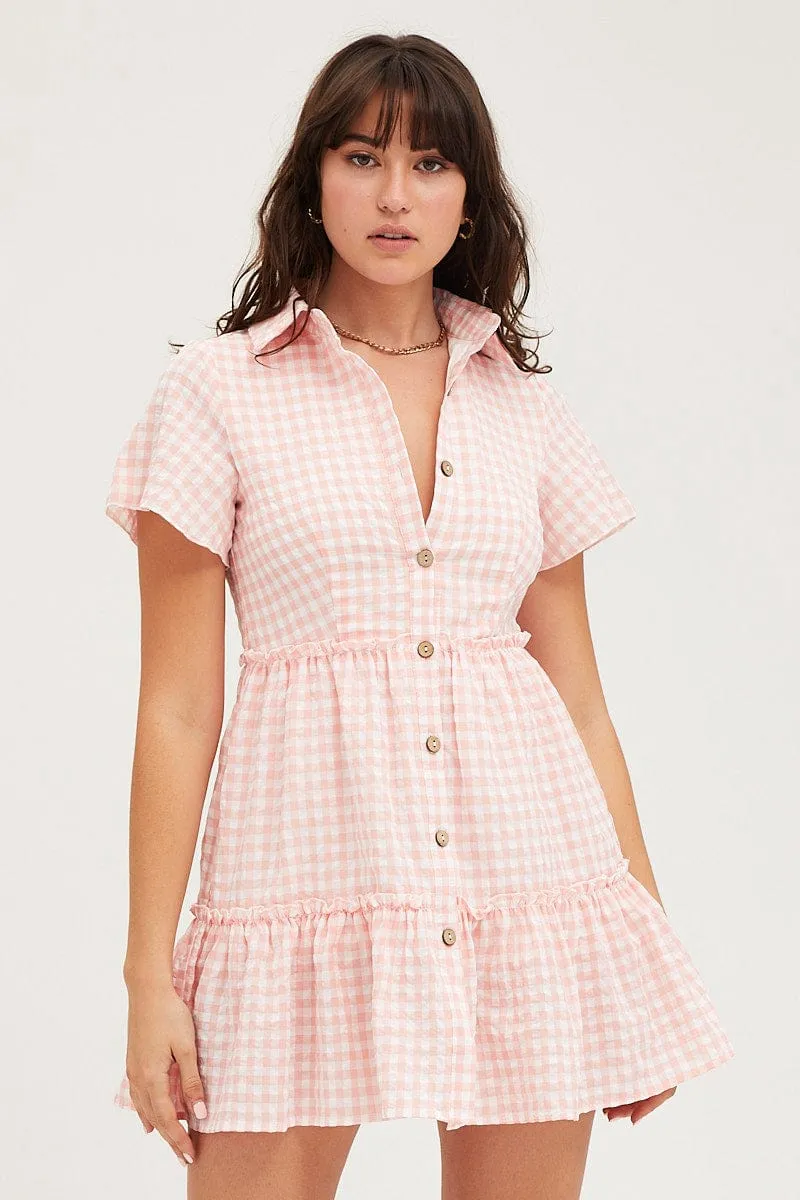 Check Tiered Dress Short Sleeve Mini sold by Ally Fashion product image thumbnail 3