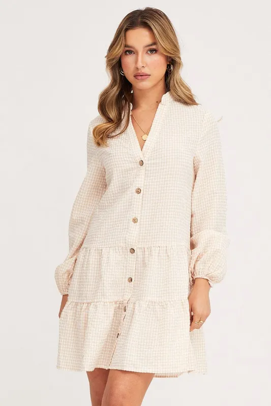Check Shirt Dress Long Sleeve V Neck sold by Ally Fashion