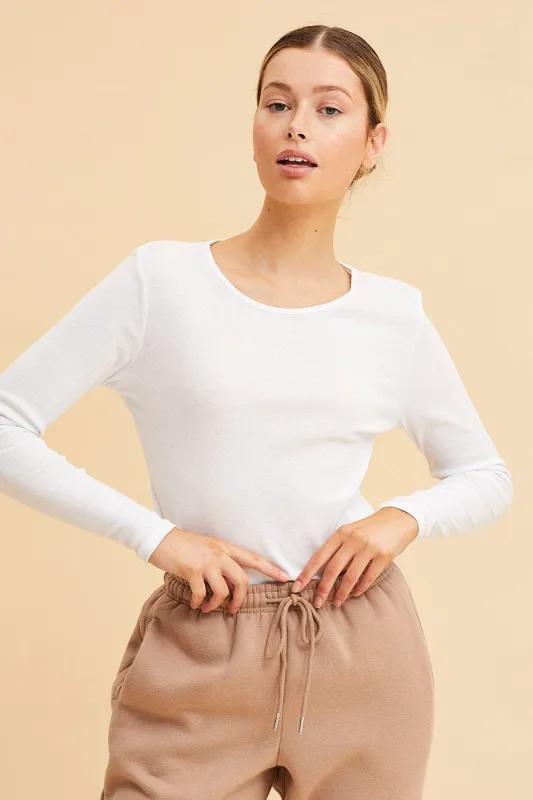 White Rib T-Shirt Crew Neck Long Sleeve sold by Ally Fashion