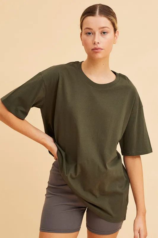 Green Oversized T-Shirt Crew Neck Short Sleeve Cotton sold by Ally Fashion