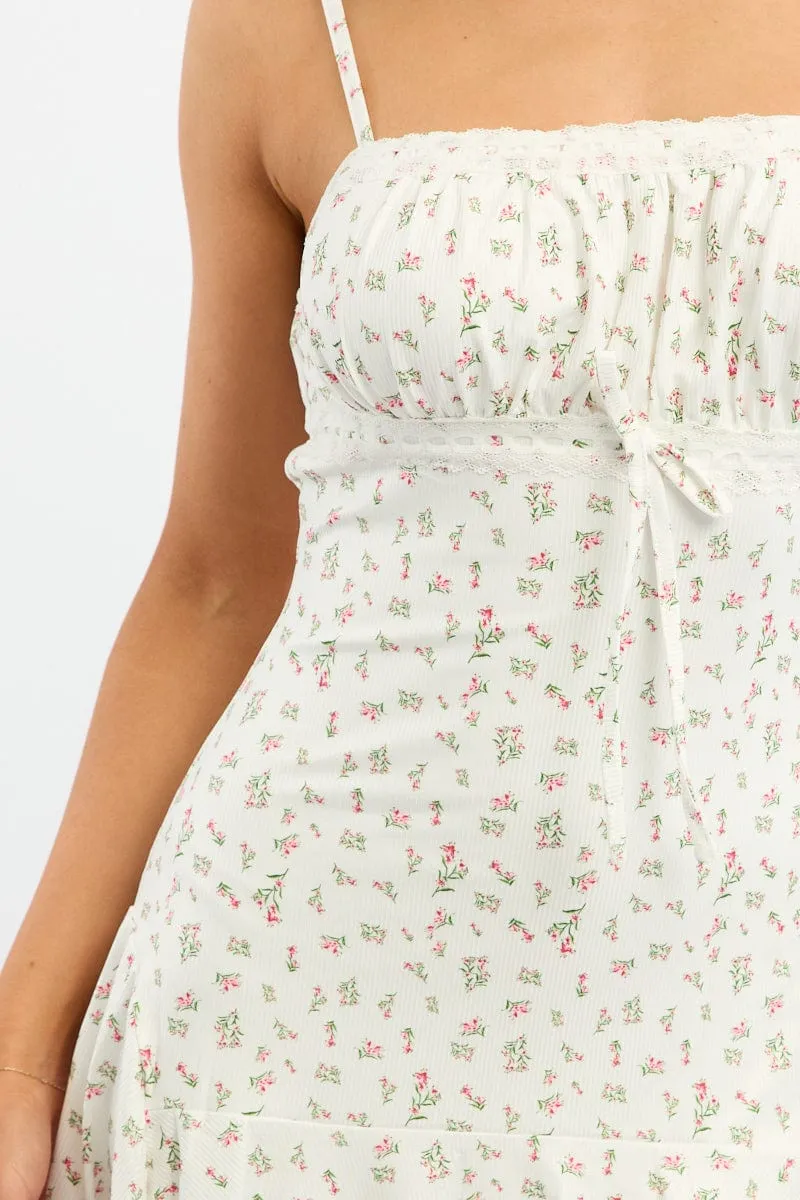 White Floral Asymmetric Mini Dress sold by Ally Fashion product image thumbnail 5