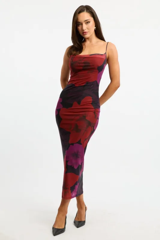 Black Floral Bodycon Dress Cowl Neck Maxi sold by Ally Fashion