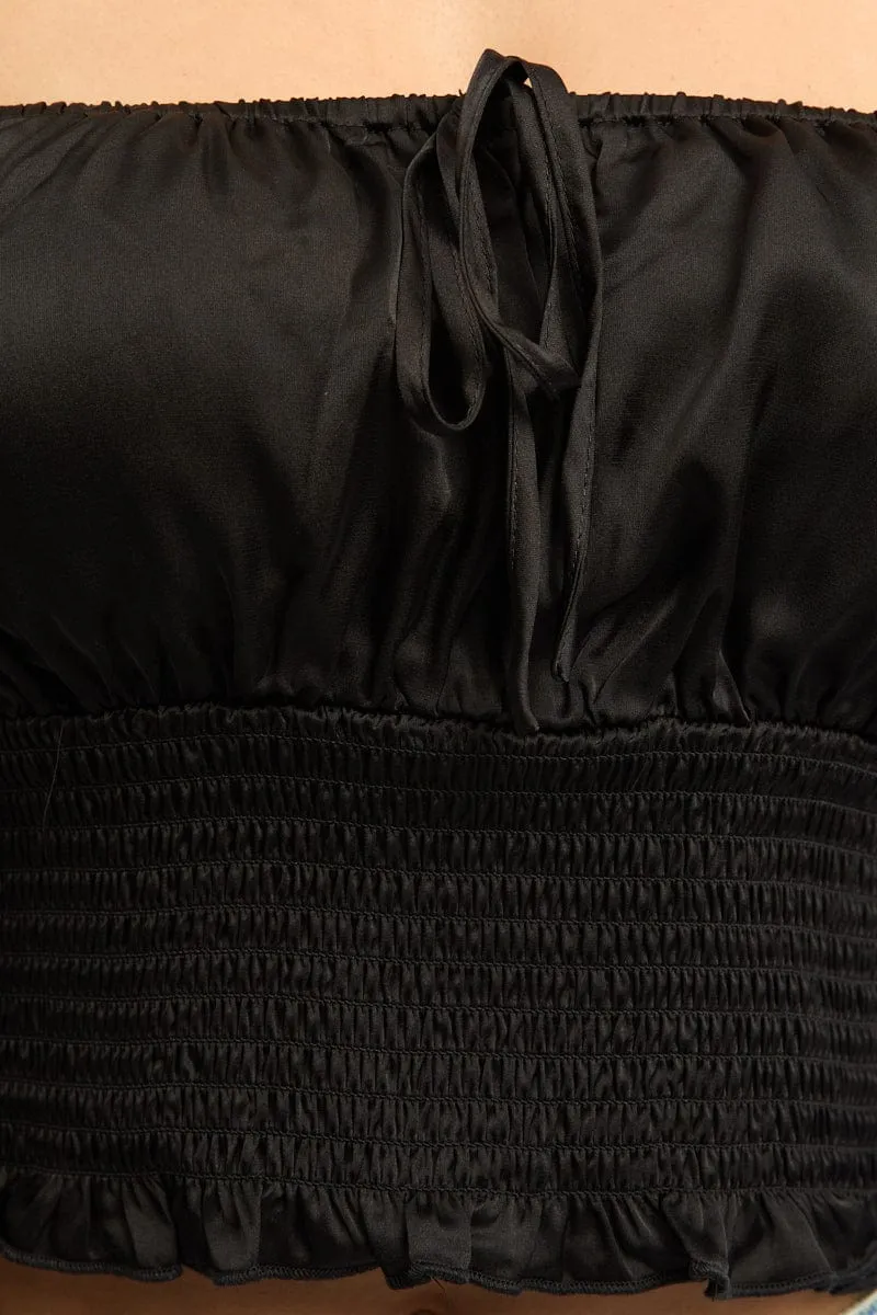 Black Shirred Top Long Sleeve Square Neck Satin sold by Ally Fashion product image thumbnail 5