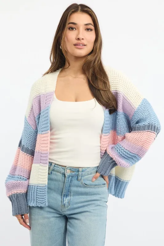 Multi Stripe Oversized Knit Cardigan Long Sleeve sold by Ally Fashion