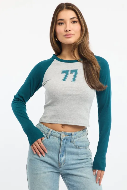 Blue Graphic Tee Long Sleeve sold by Ally Fashion