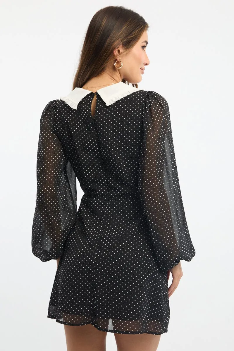Black Polka Dot Mini Dress Collared sold by Ally Fashion product image thumbnail 4