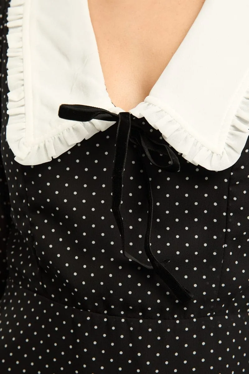 Black Polka Dot Mini Dress Collared sold by Ally Fashion product image thumbnail 5
