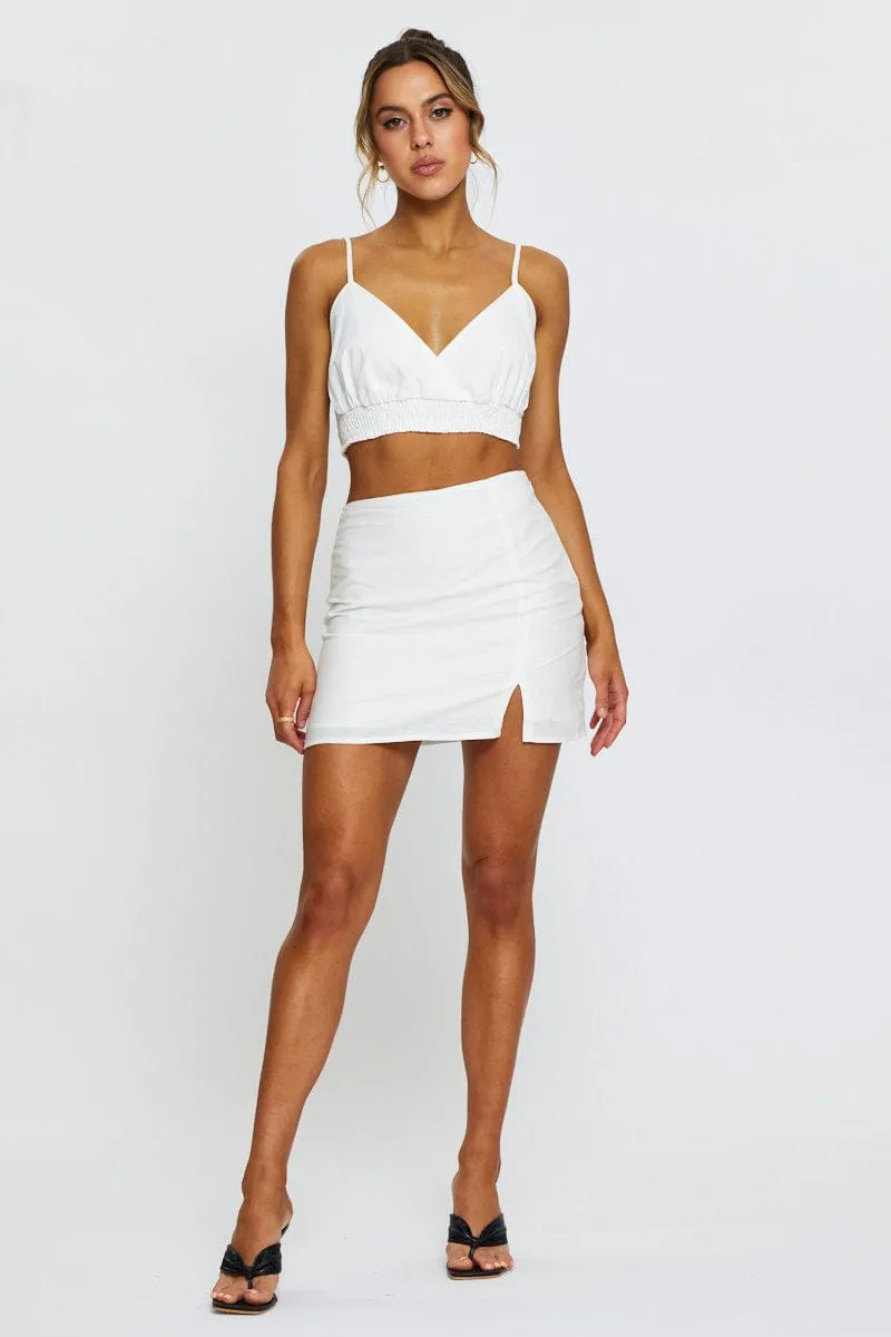 White Linen Blend Front Split Mini Skirt sold by Ally Fashion product image thumbnail 3