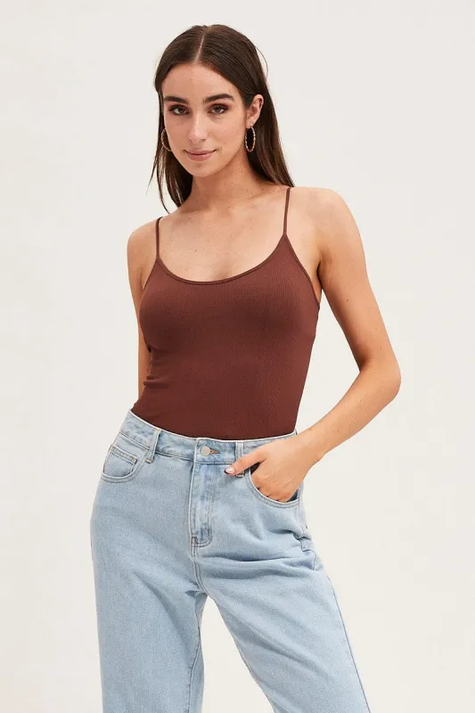 Brown Seamless Singlet Top sold by Ally Fashion