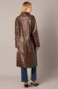 Brown Jacket Longline Collar Long Sleeve Faux Leather sold by Ally Fashion