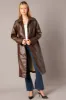 Brown Jacket Longline Collar Long Sleeve Faux Leather sold by Ally Fashion