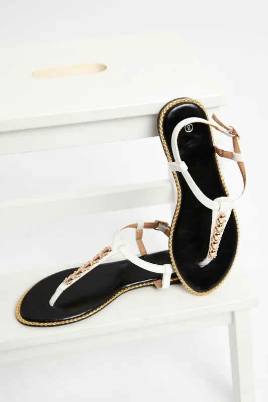 White Stud Detail Flat Sandals sold by Ally Fashion