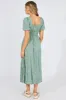 Green Floral Midi Dress Puff Sleeve Midi sold by Ally Fashion
