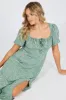Green Floral Midi Dress Puff Sleeve Midi sold by Ally Fashion