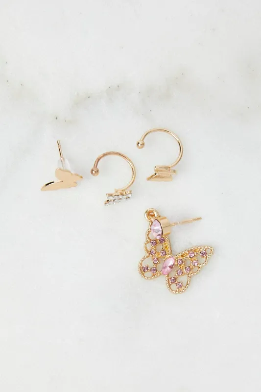 Gold 4 Pack Butterfly Stud Earrings sold by Ally Fashion