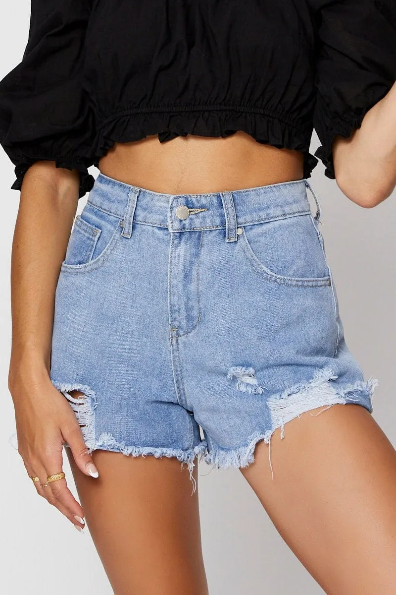 Blue Relaxed Denim Shorts High Rise sold by Ally Fashion product image thumbnail 2