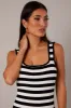Beige Stripe Knit Midi Dress Sleeveless Scoop Neck Bodycon Rib sold by Ally Fashion