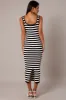 Beige Stripe Knit Midi Dress Sleeveless Scoop Neck Bodycon Rib sold by Ally Fashion
