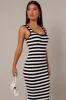 Beige Stripe Knit Midi Dress Sleeveless Scoop Neck Bodycon Rib sold by Ally Fashion