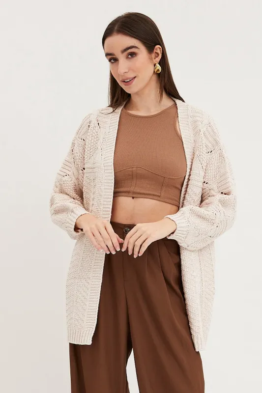 Oatmeal Ma Knit Cardigan Long Sleeve Relaxed Cable sold by Ally Fashion
