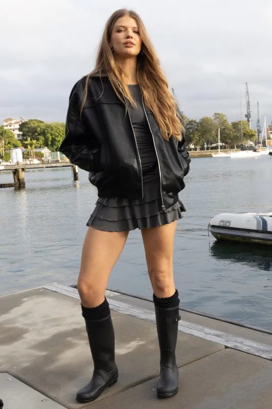 Black Bomber Jacket Faux Leather sold by Ally Fashion