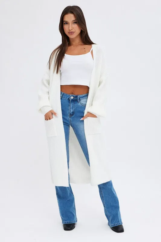 White Longline Cardigan sold by Ally Fashion