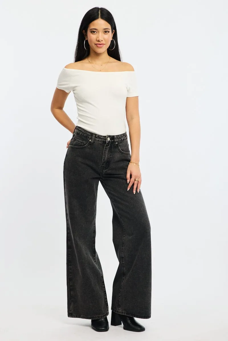 Grey Wide Leg Jeans sold by Ally Fashion