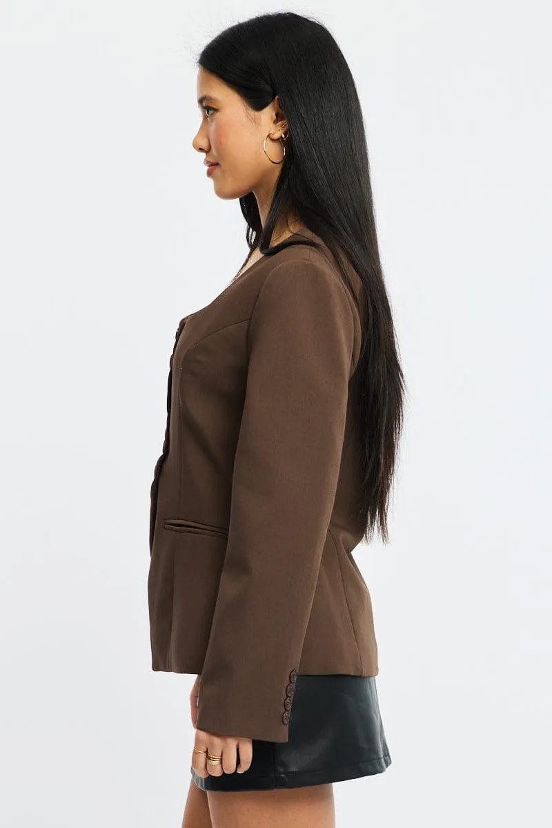 Brown Fitted Blazer Jacket sold by Ally Fashion product image thumbnail 3