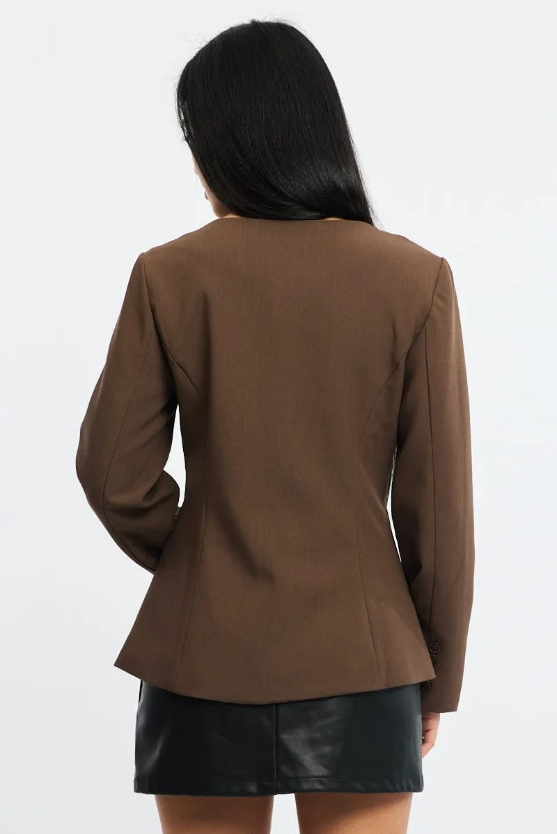 Brown Fitted Blazer Jacket sold by Ally Fashion product image thumbnail 4