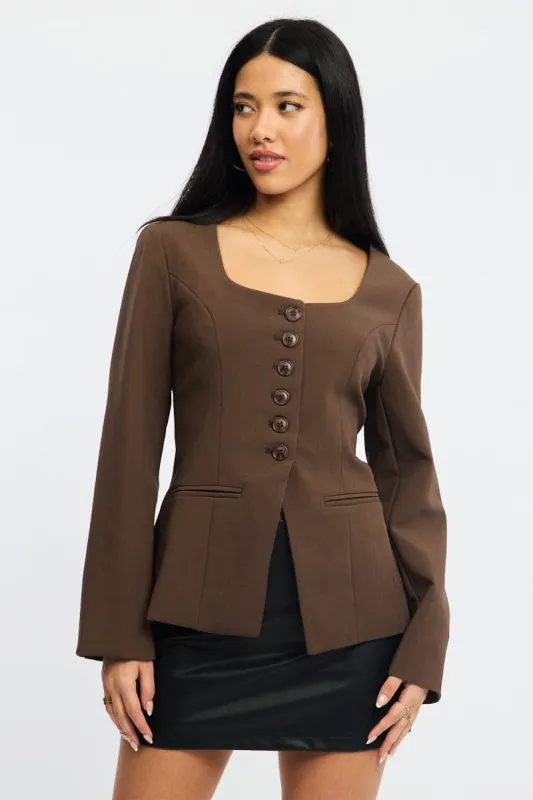 Brown Fitted Blazer Jacket sold by Ally Fashion